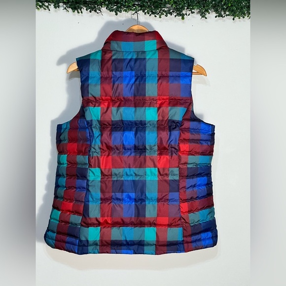 Lands' End Red Blue Turquoise Plaid Down Puffer Vest Large - Picture 4 of 10